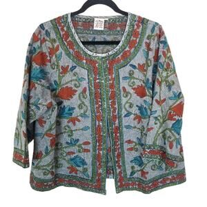 Parsley & Sage Womens Floral Embroidered Jacket Size L Artsy Boho Mixed Media